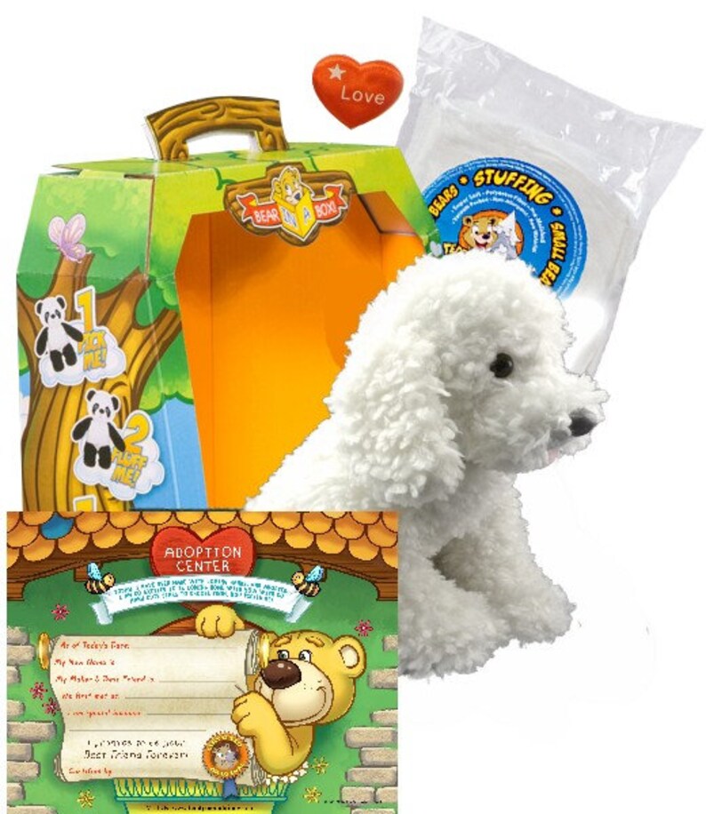 Fully Fluffed Teddy Mountain NY Colorful Furry White Poodle 8 Build and Play No Sew Bear Craft Kit