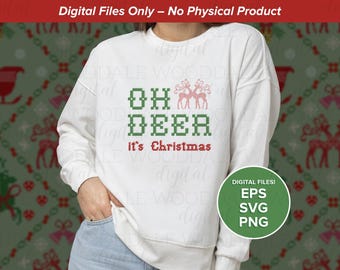 Oh Deer it's Christmas SVG – Retro Cross Stitch Christmas Sayings – Vintage Holiday Design