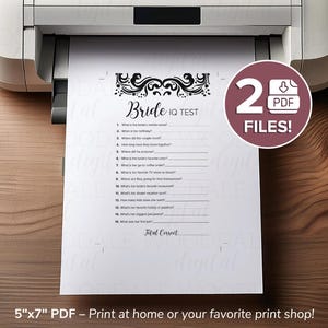 Juego imprimible para despedida de soltera: Test de coeficiente intelectual para la novia, diseño damasco (descarga en PDF) imagen 5