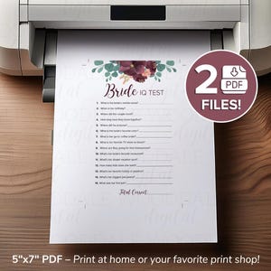 Bridal Shower Games Printable – Bride IQ & Him or Her, Vintage Bouquet (PDF Download) image 7