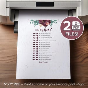 Bridal Shower Games Printable – Bride IQ & Him or Her, Vintage Bouquet (PDF Download) image 9