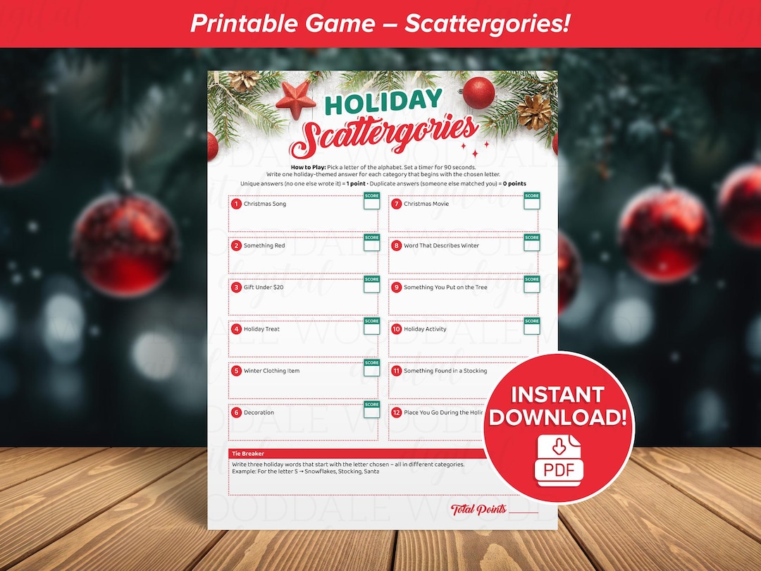Holiday Scattergories Game | Christmas Party Printable | Instant ...
