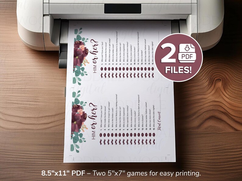 Bridal Shower Games Printable – Bride IQ & Him or Her, Vintage Bouquet (PDF Download) image 10