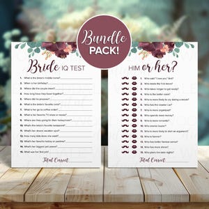 Bridal Shower Games Printable – Bride IQ & Him or Her, Vintage Bouquet (PDF Download) image 1