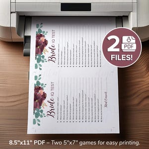 Bridal Shower Games Printable – Bride IQ & Him or Her, Vintage Bouquet (PDF Download) image 8