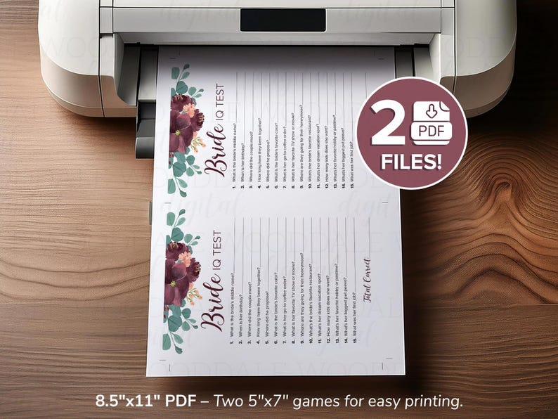 Bridal Shower Games Printable – Bride IQ & Him or Her, Vintage Bouquet (PDF Download) image 8