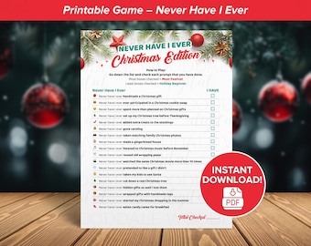 Juego imprimible "Yo nunca he" de Navidad • Descarga instantánea en PDF • Juego de 8,5 x 11