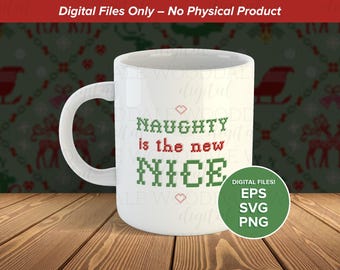 Naughty is the New Nice SVG – Retro Cross Stitch Christmas Saying – Vintage Holiday Design