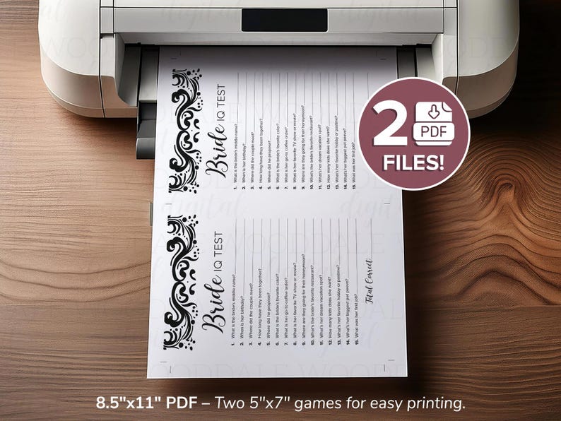 Juego imprimible para despedida de soltera: Test de coeficiente intelectual para la novia, diseño damasco (descarga en PDF) imagen 4