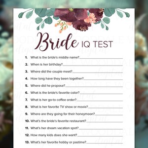 Bridal Shower Games Printable – Bride IQ & Him or Her, Vintage Bouquet (PDF Download) image 5