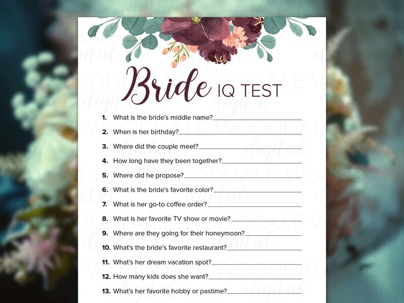 Bridal Shower Games Printable – Bride IQ & Him or Her, Vintage Bouquet (PDF Download) image 5