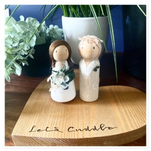 Bride and Groom wooden peg doll set personalised and made to order