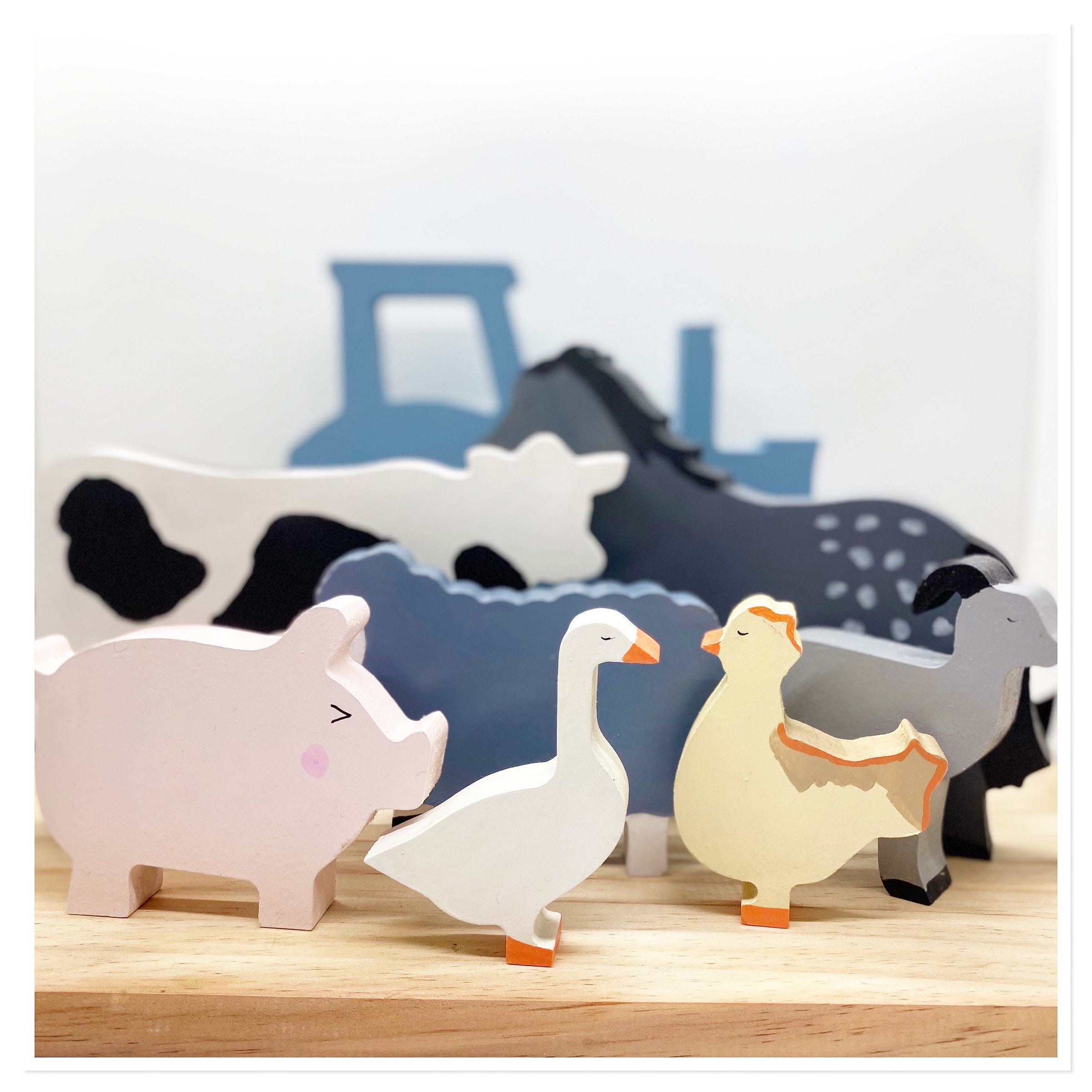 Hand painted wooden farm animal set with tractor nursery / Etsy