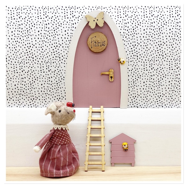 Cute Fairy door set with accessories bee hive , ladder pretend play magical fairies girls gift