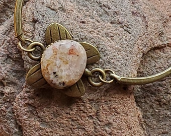 Handcrafted Beautiful Unique Lake Superior Quartzite Antique Gold Color Adjustable Butterfly Bracelet