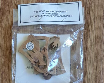 NIP Shepherd's Field Factories 3 Pack of Nativity Theme Ornaments Carved by Hand From Bethlehem, Israel