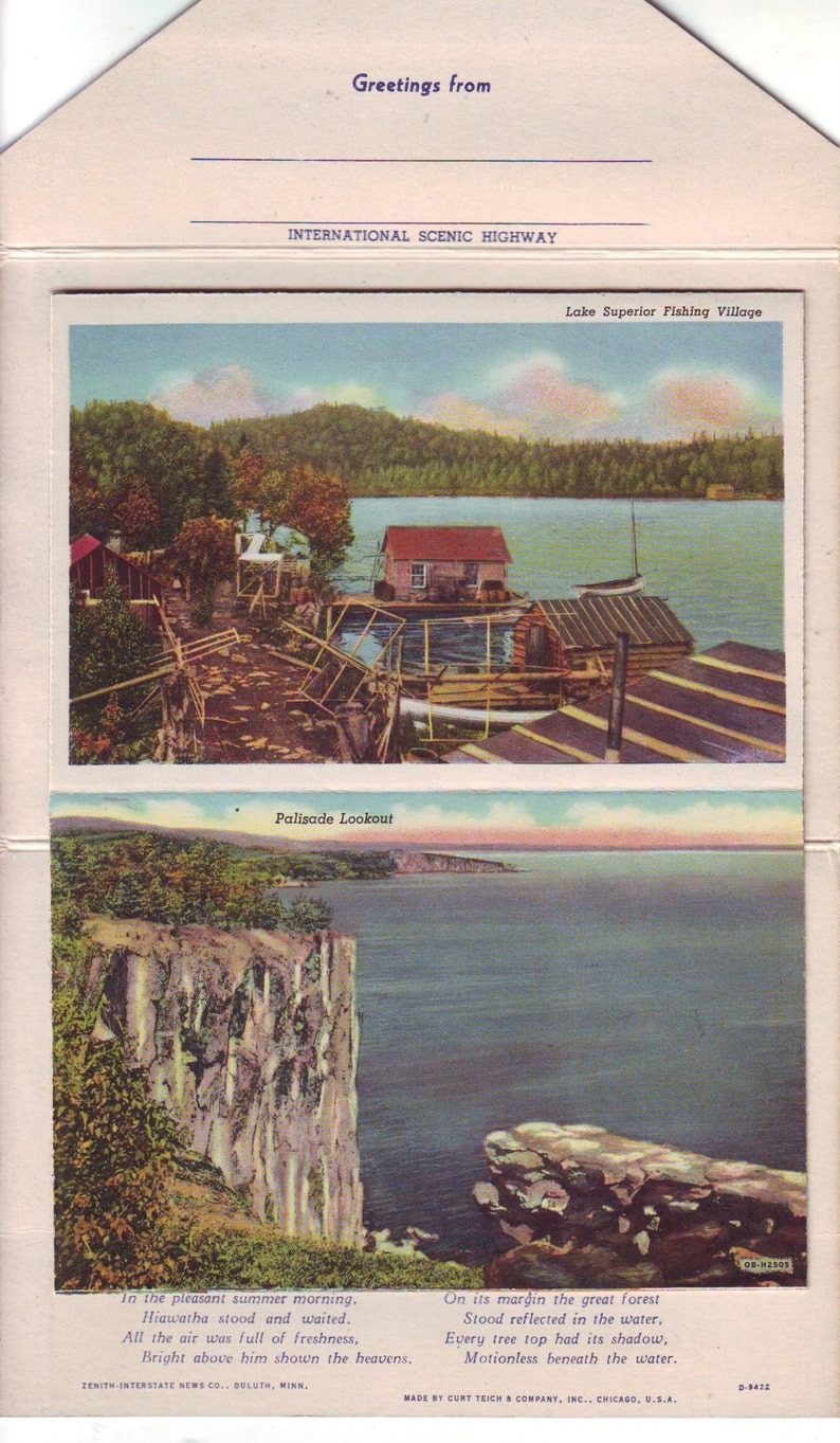 1950 Canada Vintage Unused Drawings Souvenir Booklet of The North Shore of Lake Superior From Duluth to William-Port Arthur