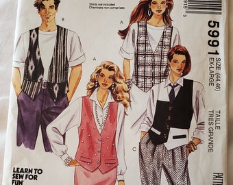 Women's Vintage Uncut McCall's Vest Pattern in Adult Size 44-46 From 1992