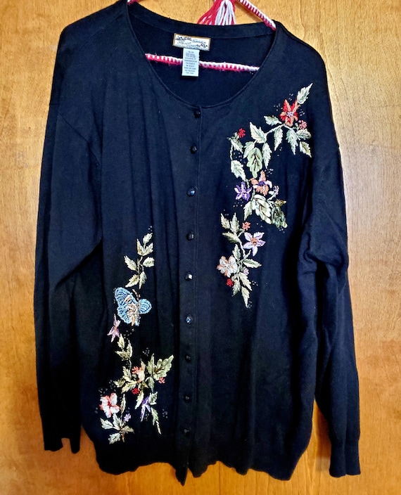 Vintage Beautiful Black Cardigan with Gorgeous Emb