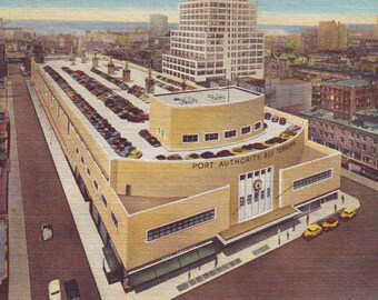 Vintage Post Card of Port Authority Bus Terminal, New York City, Stamped Postcard, 1952