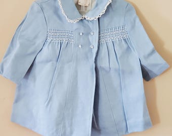 1960s Light Blue Smocked Infant Coat (18 Months)
