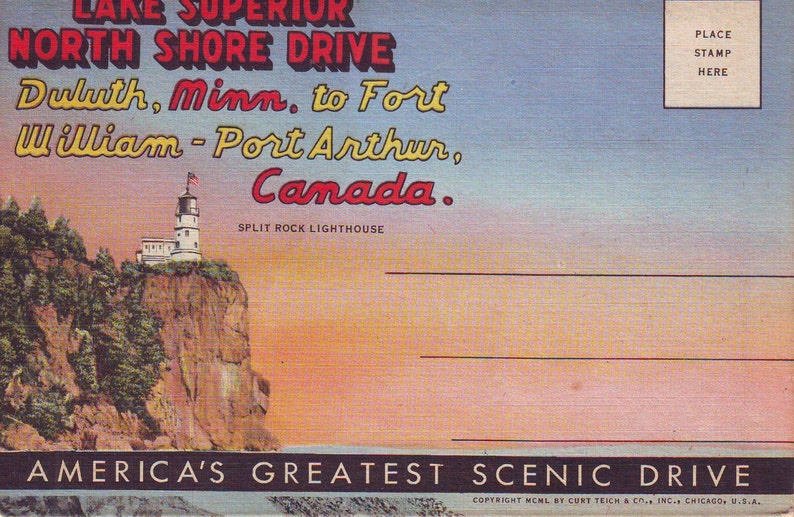 1950 Canada Vintage Unused Drawings Souvenir Booklet of The North Shore of Lake Superior From Duluth to William-Port Arthur
