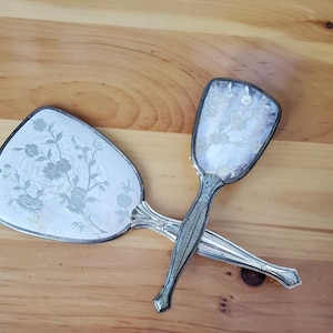 Mid-century or Earlier Roses Mirror and Brush Set