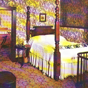 Vintage Abraham Lincoln Bedroom, Springfield, IL, Stamped Post Card, 1969