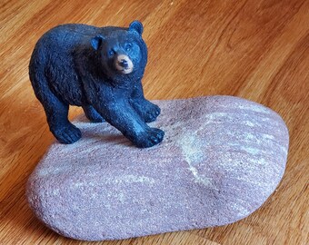 Lake Superior Jacobsville Sandstone Heavy Accent Piece With Resin Black Bear