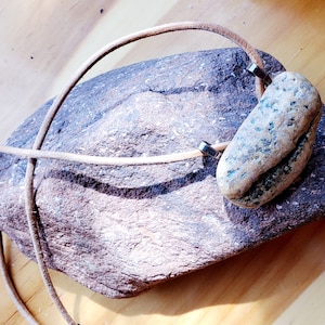 Handcrafted Beautiful Unique Lake Superior Granite Stone Leather Cord Necklace