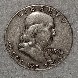 Vintage 1959 Franklin Silver Half Dollar Coin
