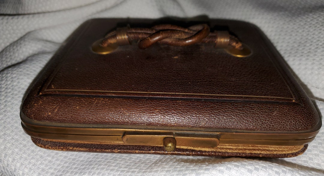 Rare Antique Morocco Leather Expandable Travelling Jewelry Case