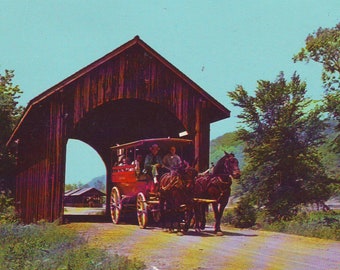 Vintage Unused Wisconsin Post Card of Covered Bridge Leading to Stonefield, Cassville, Wisconsin