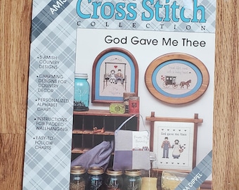 Adorable "God Gave Me Thee" Counted Cross Pattern Leaflet by Plaid's Cross Stitch Collection 1986
