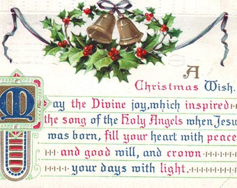 Vintage Christmas  Stamped Postcard, 1909