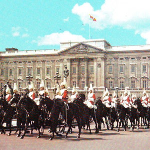Vintage Unused Mounted Guards at Buckingham Palace, London, England Post Card