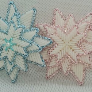 Vintage Lot of 2 Handcrafted Needlepoint Snowflake Christmas Ornaments