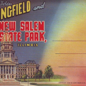 Vintage Unused Drawings Souvenir Booklet of Springfield, IL, and New Salem State Park, IL.  Believed to be from late 1940s to early 50s