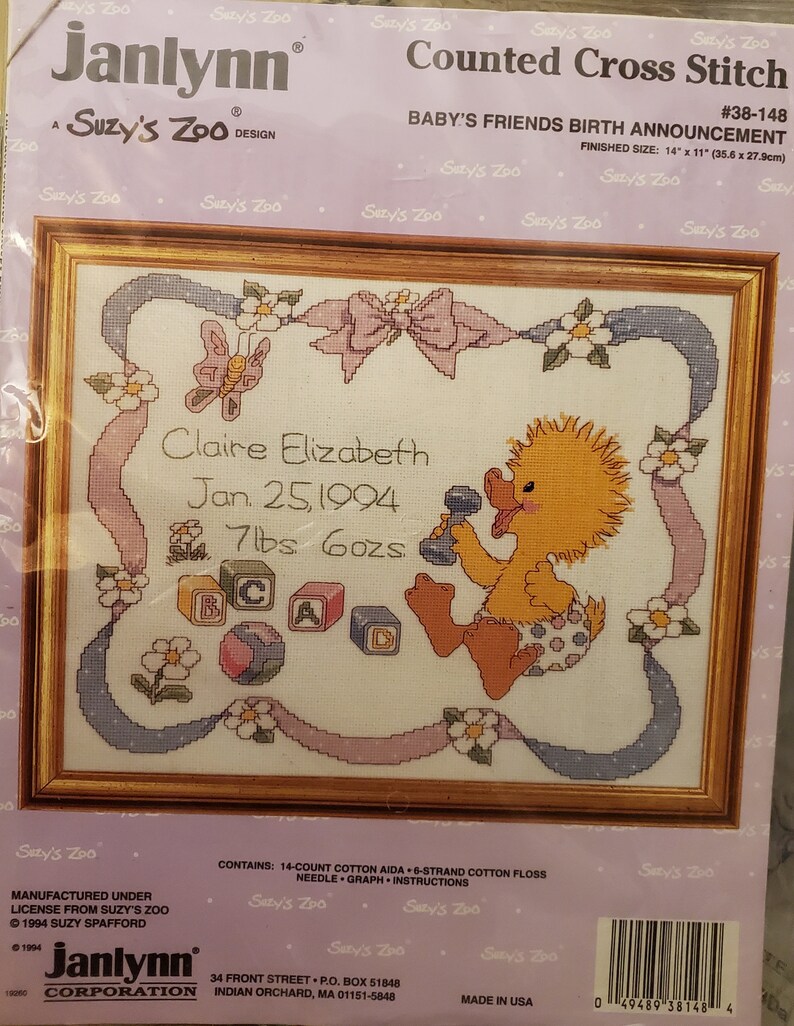 Craft Supplies Tools Vintage Unopened Janlynn Suzy S Zoo Counted Cross Stitch Baby Friends Birth Announcement Kit Kits How To