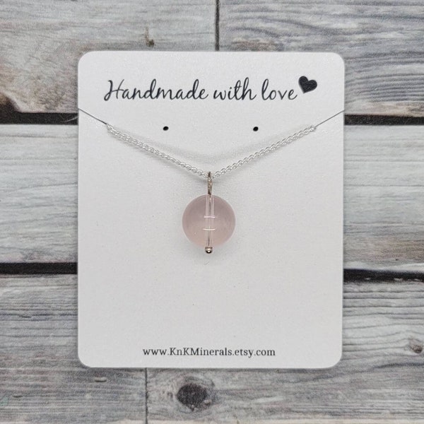 High Quality Rose Quartz Ball Necklace, Natural Crystal Pendant with Sterling Silver Chain, Mothers Day Jewelry, Healing Jewelry