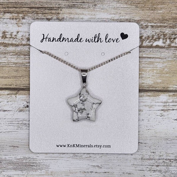 White Howlite Star Necklace, White Howlite Crystal Star Pendant with Sterling Silver Chain, Natural Crystal Jewelry, Healing Crystal