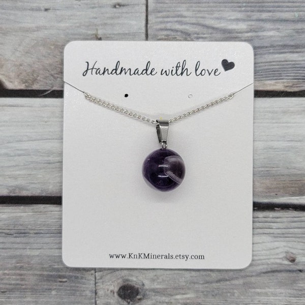 Amethyst Crystal Ball Necklace, Amethyst Ball Pendant with Sterling Silver Chain, Natural Crystal Jewelry, Healing Crystal