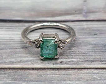 Natural Emerald Ring Size 7.5, Sterling Silver Emerald Ring, May Birthstone Ring, Handmade Genuine Gemstone Jewelry #6