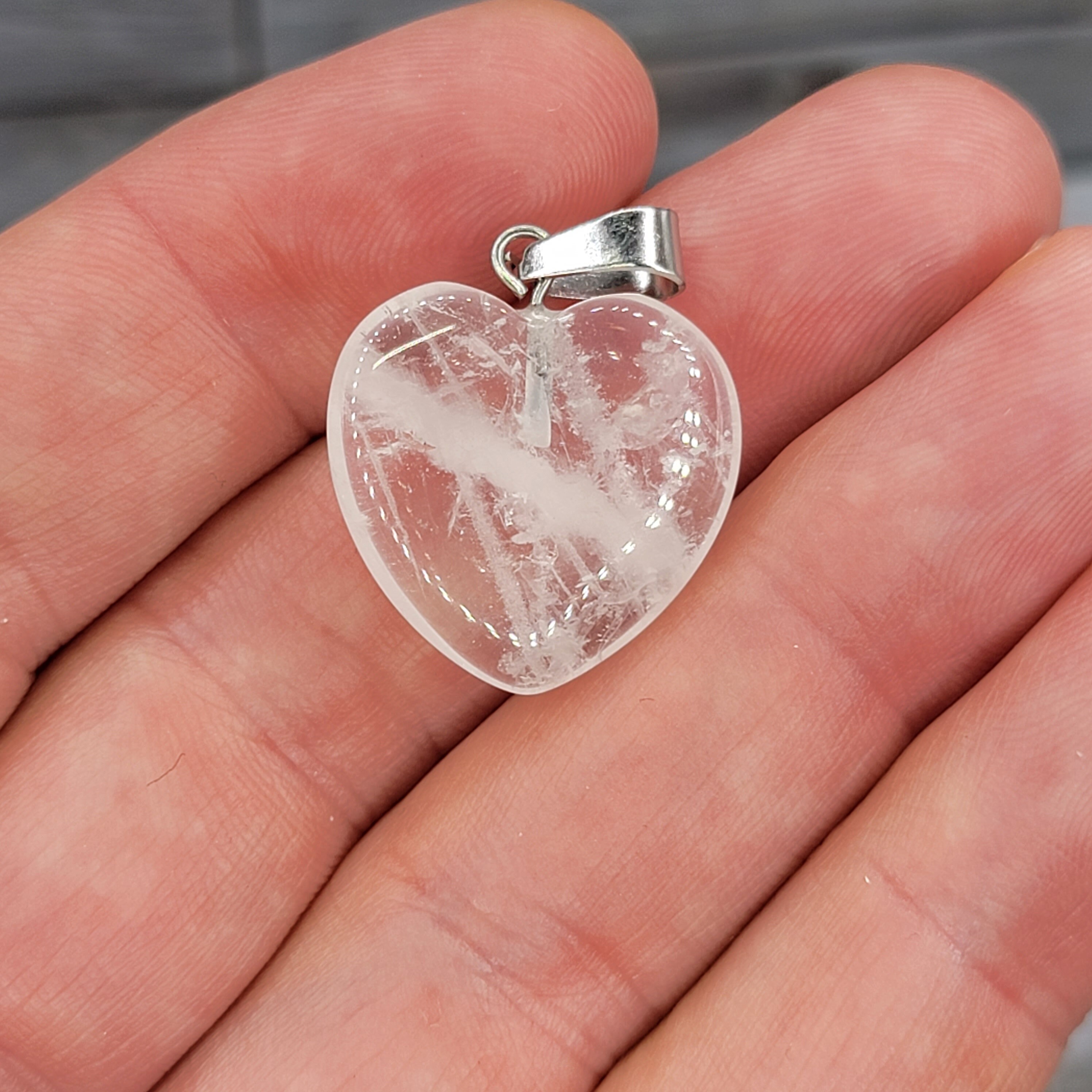 Clear Quartz Heart Pendant w/ Silver Plated Bail 1"-1.5" HRT14DG-S 