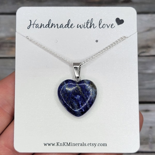 Small Lapis Lazuli Heart Necklace, Natural Lapis Heart Pendant with Sterling Silver Chain, Natural Stone Jewelry #1