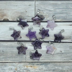 1-20 Piece Small Amethyst Crystal Star Pendant, Bulk Crystal Charms, Jewelry Making, Crystal Healing