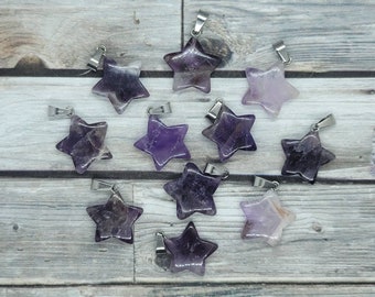 1-20 Piece Small Amethyst Crystal Star Pendant, Bulk Crystal Charms, Jewelry Making, Crystal Healing