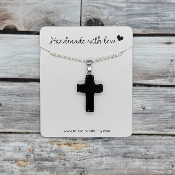 Black Obsidian Crystal Cross Necklace 
