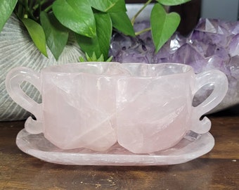 Heart Cup Set with Tray | Rose Quartz Crystal Cup Set with Plater | Rose Quartz Cup Set | Healing Crystal | Crystal Home Decor #1