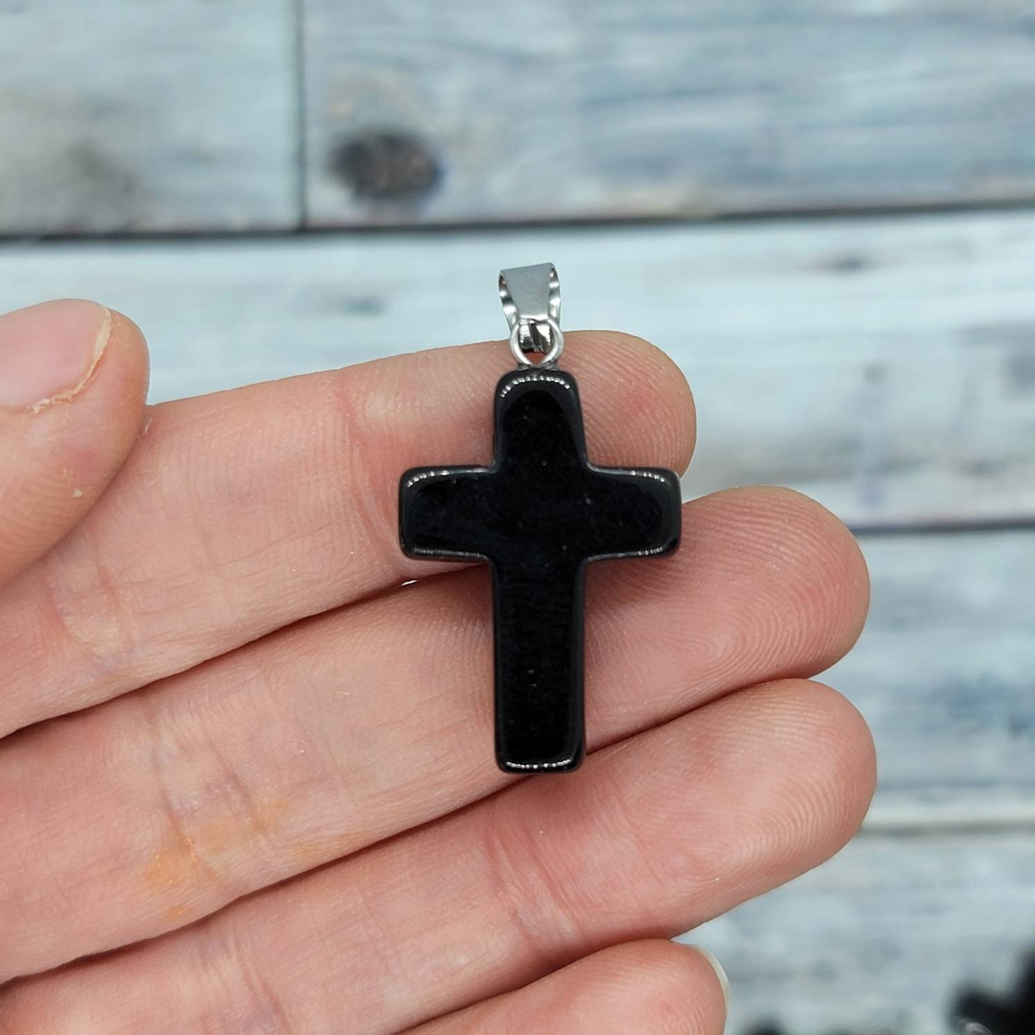 Black Obsidian Crystal Cross Necklace 